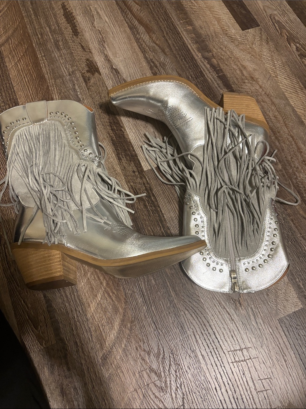 BEAST FASHION Silver Fringe Western Ankle Booties